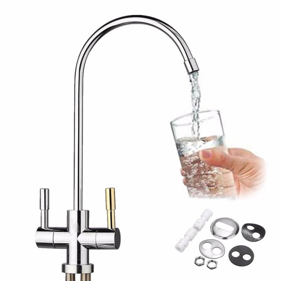 1/4'' Double Holes Chrome RO Reverse Osmosis Kitchen Sink Drinking Water Filter Neck Faucet - MRSLM