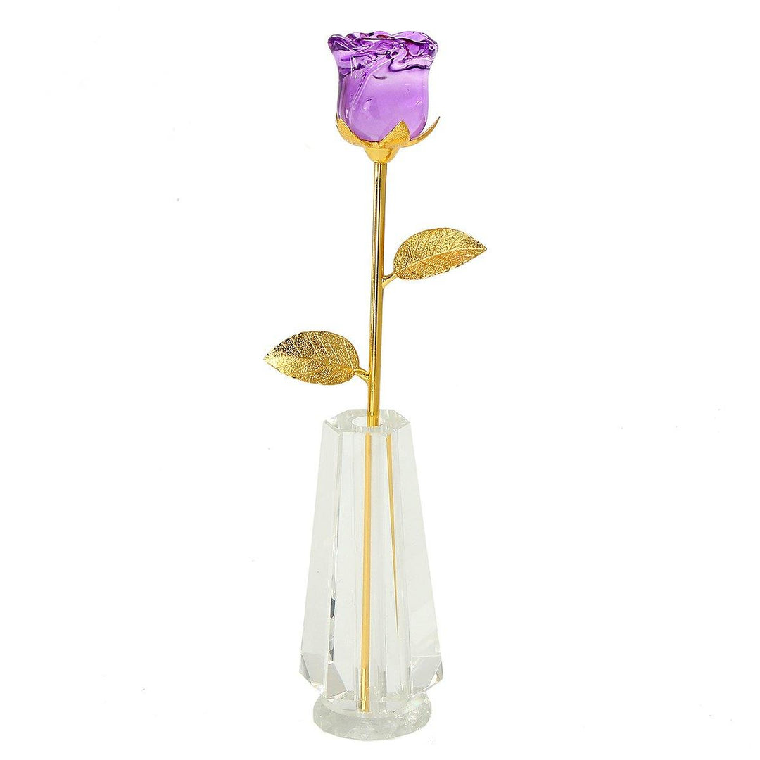 Crystal Glass Golden Roses Flower Ornament Valentine Gifts Present with Box Home Decorations - MRSLM
