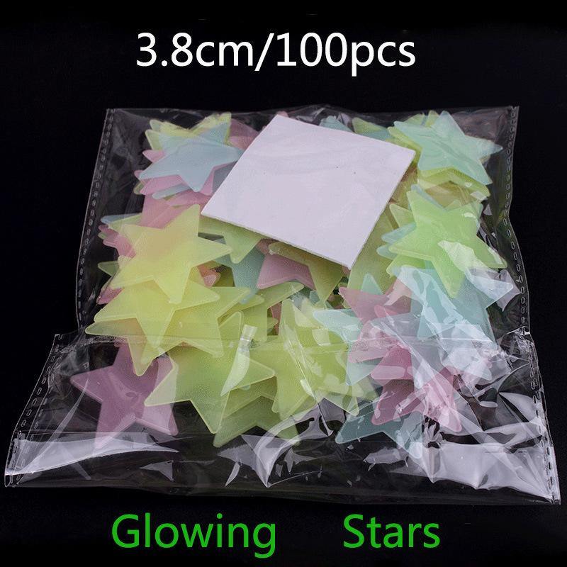 100Pcs Glow In The Dark Stars Sticker Beautiful 3D DIY Home Decal Art Luminous Wall Stickers - MRSLM