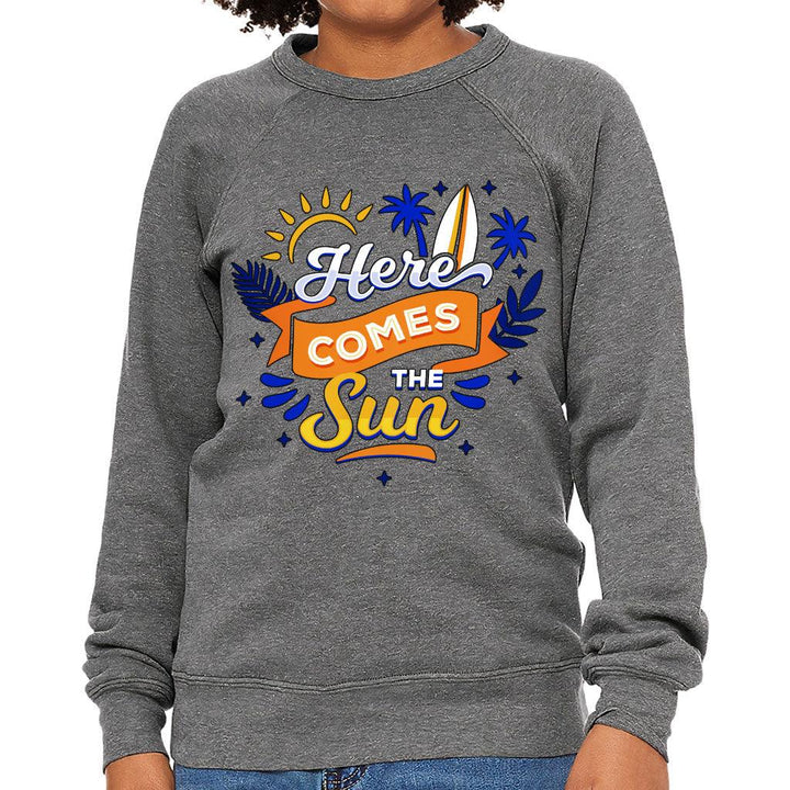 Here Comes the Sun Kids' Raglan Sweatshirt - Cute Sponge Fleece Sweatshirt - Themed Sweatshirt - MRSLM