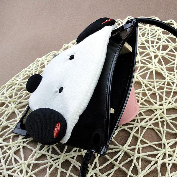 Cartoon Cute White and Black Dog Shoulder Bags Crossbody Bags (Black) - MRSLM