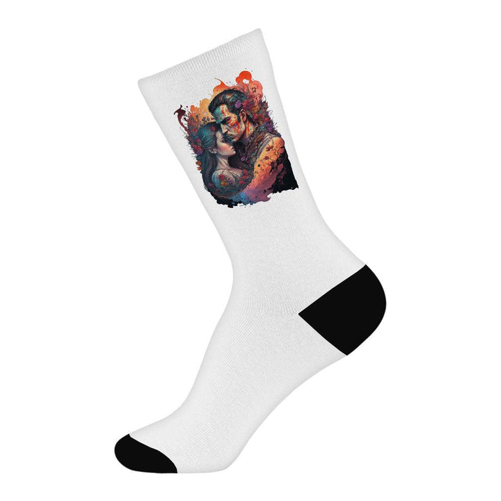Floral Print Socks - Love Novelty Socks - Graphic Crew Socks - MRSLM