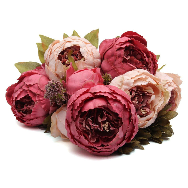 8Pcs Artificial Peony Silk Flowers Artificial Leaf Home Wedding Party Decorations - MRSLM