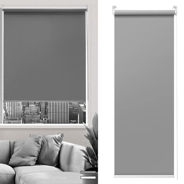 Blackout Window Curtain Roller Full Shades Blind Office Home Privacy Grey/White - MRSLM