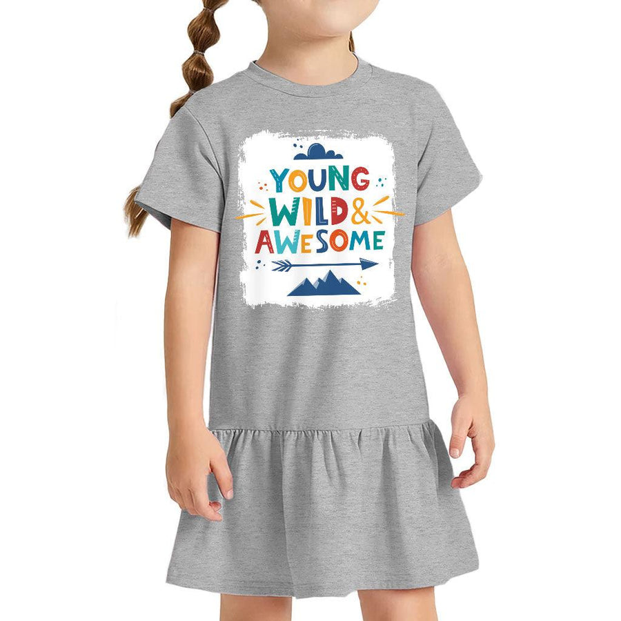 Young and Wild Toddler Rib Dress - Awesome Girls' Dress - Colorful Toddler Dress - MRSLM