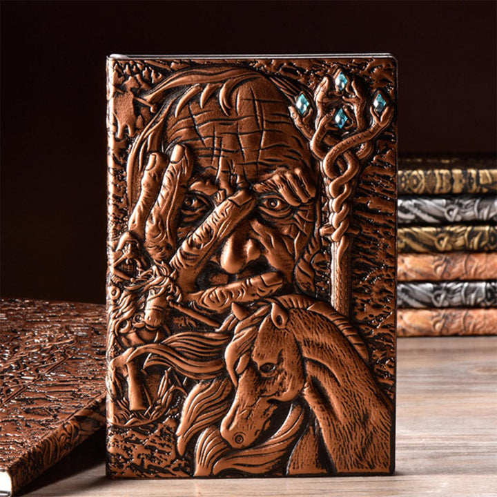 A5 Embossed Notebook Vintage Leather Magician Hard Cover Diary Journal Book 100 Sheets Notepad - MRSLM