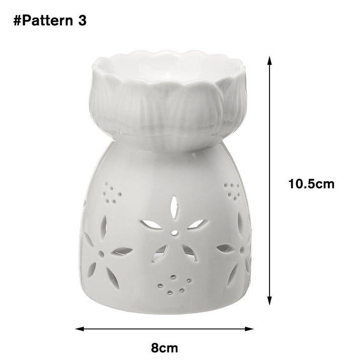 Lotus Flower Ceramic Oil Incense Burner Tea Light Holder Home Fragrance White - MRSLM