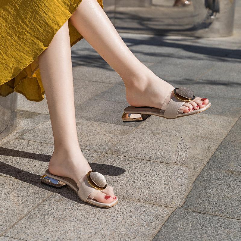 Beach Flat-bottomed Flip-flops Fashion Mid-heel Ins Trendy Shoes - MRSLM