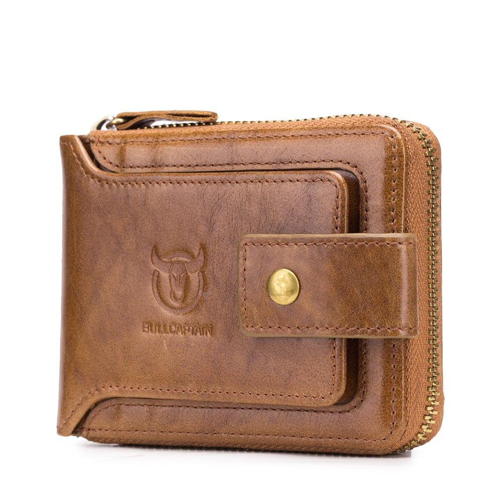 Bullcaptain RFID Antimagnetic Vintage Genuine Leather 11 Card Slots Coin Bag Zipper Wallet For Men - MRSLM