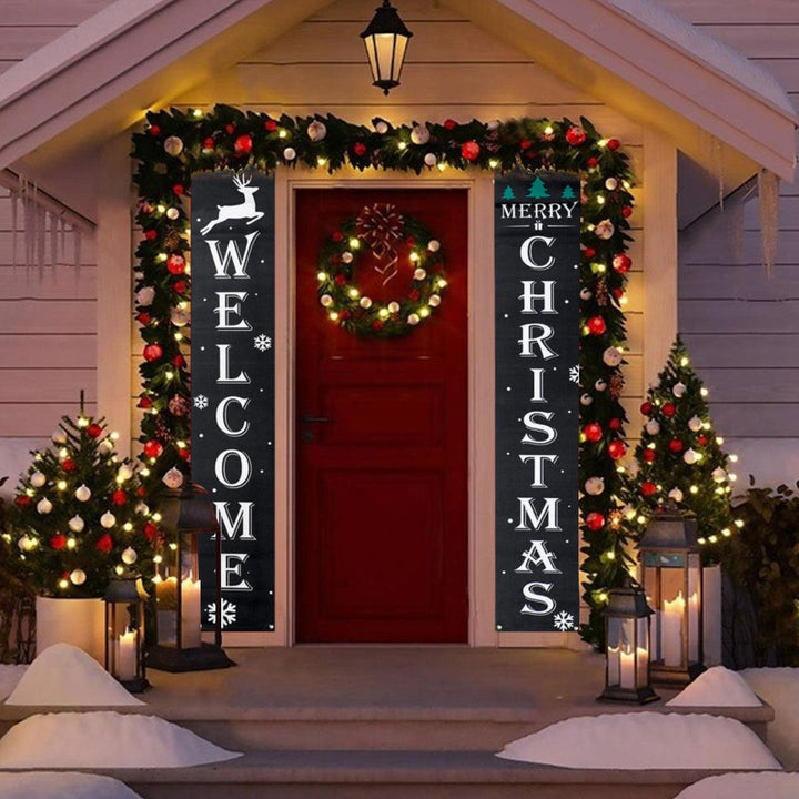 2Pcs Welcome Christmas Banner Set Front Door Room Door Antithetical Couplet Set For Chrismas New Year Party Home Decoration - MRSLM