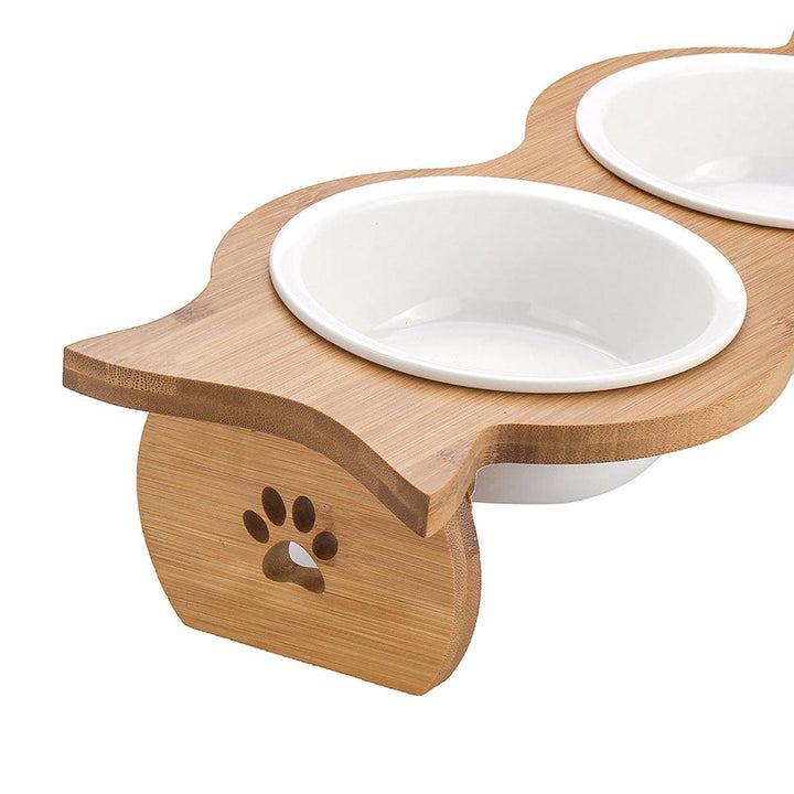 Large Double Pet Bowl Feeder Cat Dog Food Pot Stand Puppy Stainless Steel/Ceramics - MRSLM