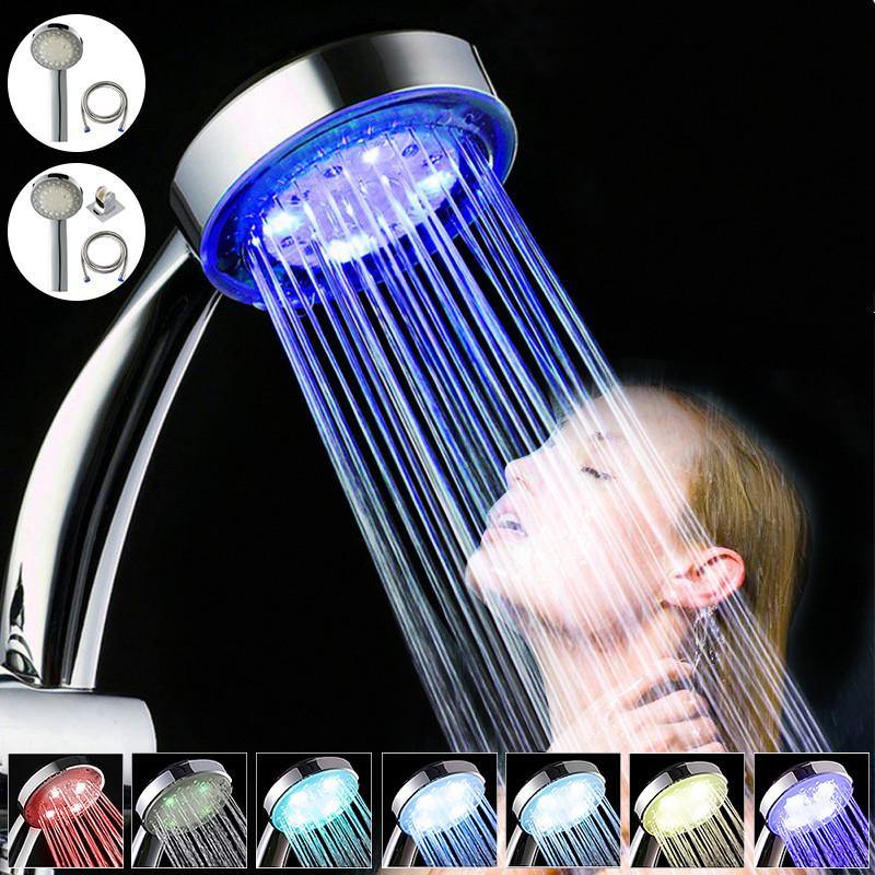 LED Shower Head Handheld Automatic Rainfall Waterfall 7 Colors Changing RGB Lights Shower Head With 1.5M Hose Base - MRSLM