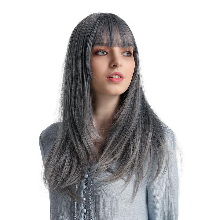 Blonde Unicorn Blue Long Straight Hair Elegant Elegant Flowing High Temperature Silk Synthetic Wig Suitable for African American Women - MRSLM