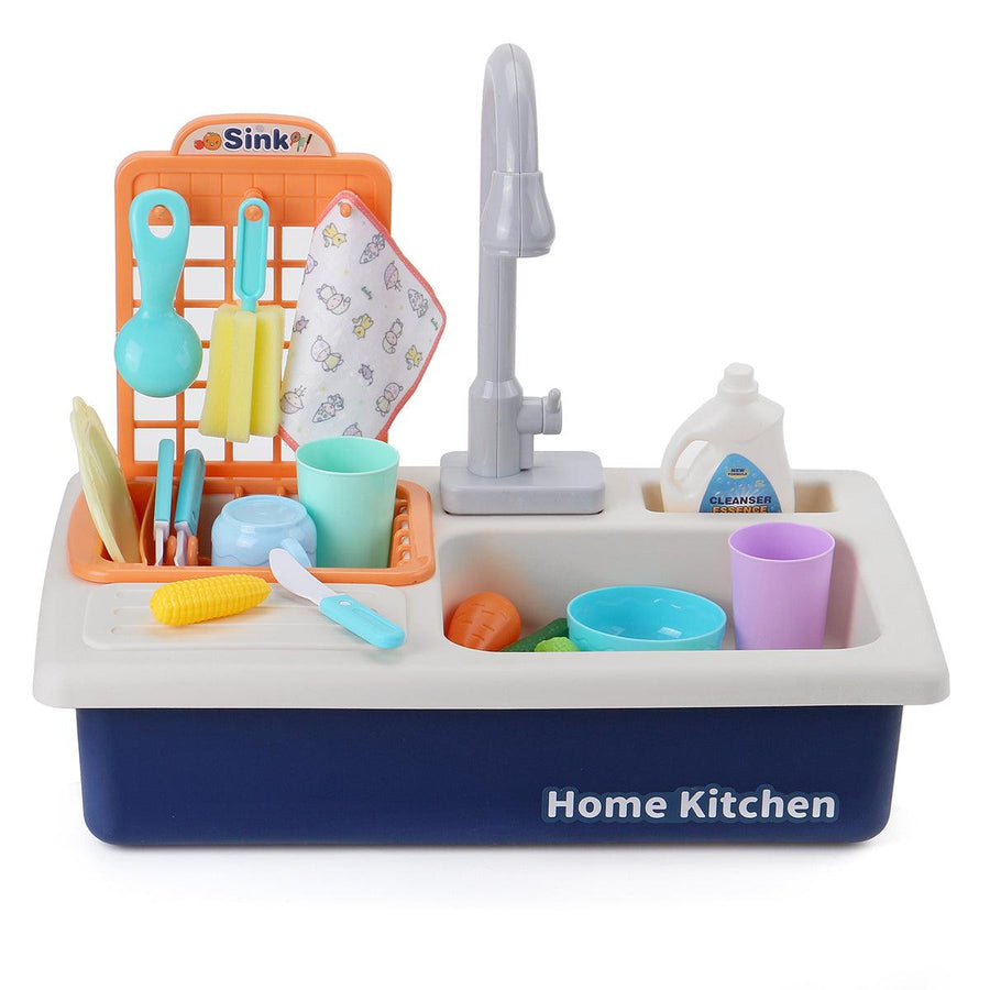 Color Kitchen Sink Toys Toddler Electric Dishwasher with Running Water Automatic Water Cycle System for Boys Girls - MRSLM