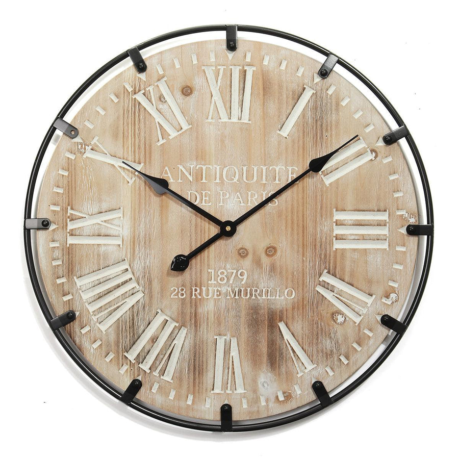 60*60cm Wall Clock Retro Iron Solid Wood Silent Time Living Room Hanging Clock Home Decorative Large Wall Clock Art - MRSLM