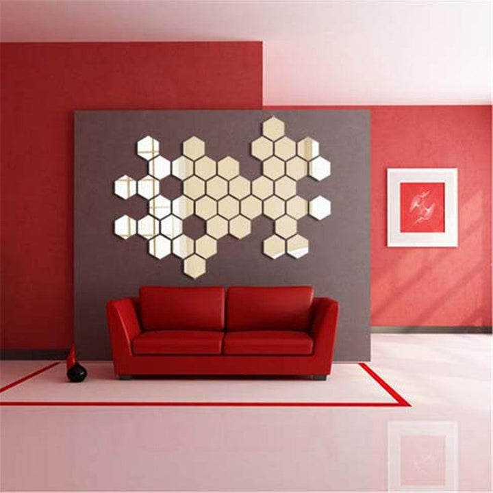 Honana DX-Y5 60Pcs Cute Silver DIY Sexangle Mirror Wall Stickers Home Wall Bedroom Office Decor - MRSLM