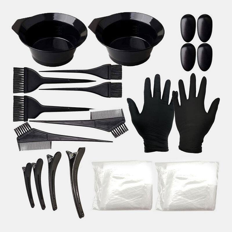22 Pcs Hair Coloring Tool Set Comb Brush Disposable Shower Cap Latex Gloves Hairdressing Tools - MRSLM