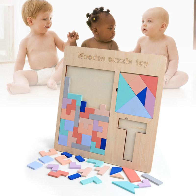 Baby Wooden Tetris Puzzles Toys Kids Children Toddlers Educational Preschool Game Blocks Toys - MRSLM