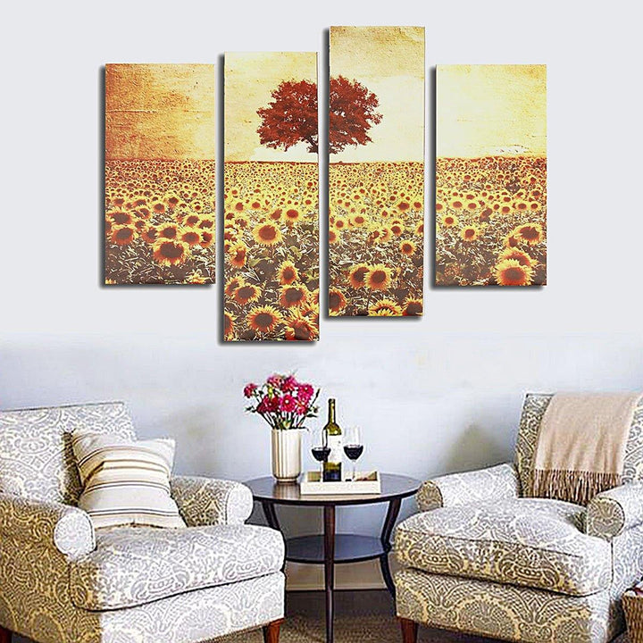 4PCS Frameless Oil Painting Sunflower Canvas Modern Wall Art Home Decoration Paper Art - MRSLM