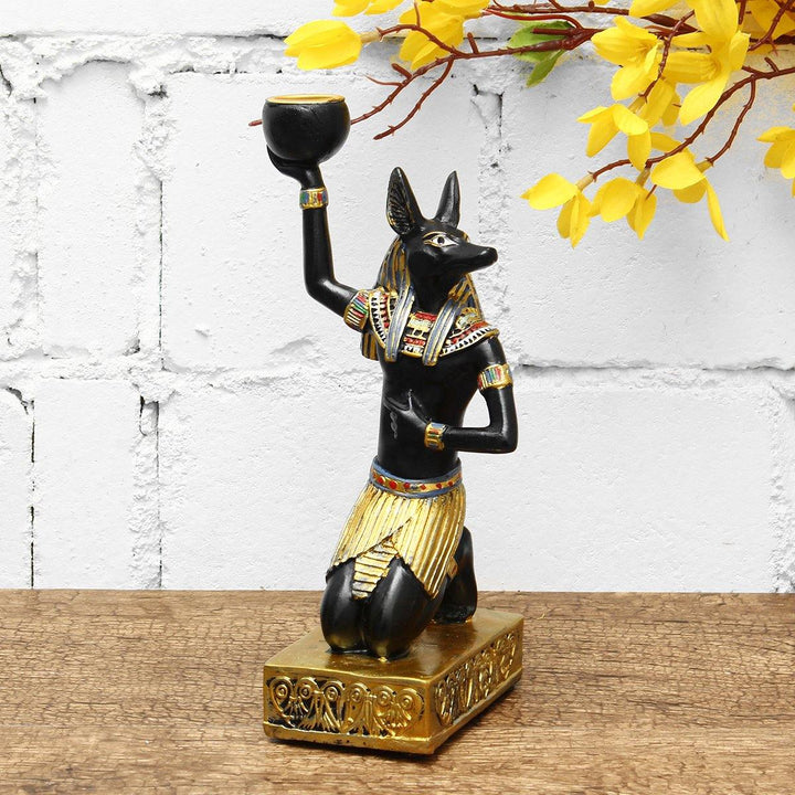 Resin Egyptian Figurine Candle Holder Anubis Vintage Statue Craft Home Decorations Gift - MRSLM