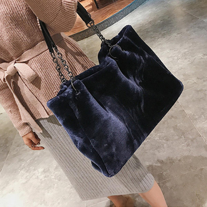 Fashion Women Plush Fur Handbag Purse Tote Shopping Large Shoulder Travel - MRSLM