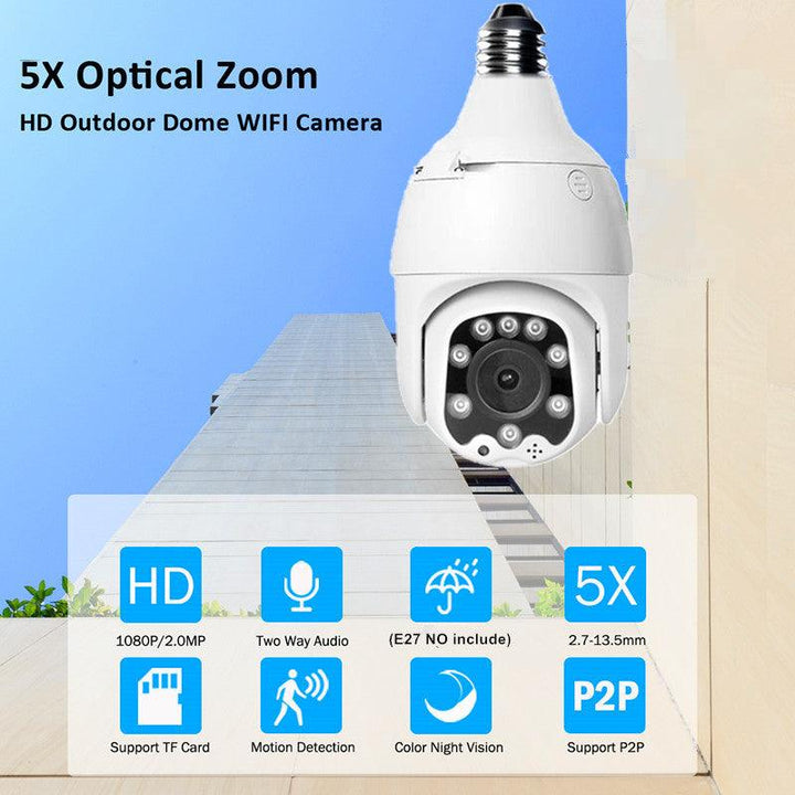 ECQ06-2MP-5X 1080P IP 5 x Optical Zoom Camera WiFi Wireless Auto Tracking 2MP Night Vision PTZ Waterproof Speed Dome Surveillance PTZ Camera E27 Connector TF Card Storage - MRSLM