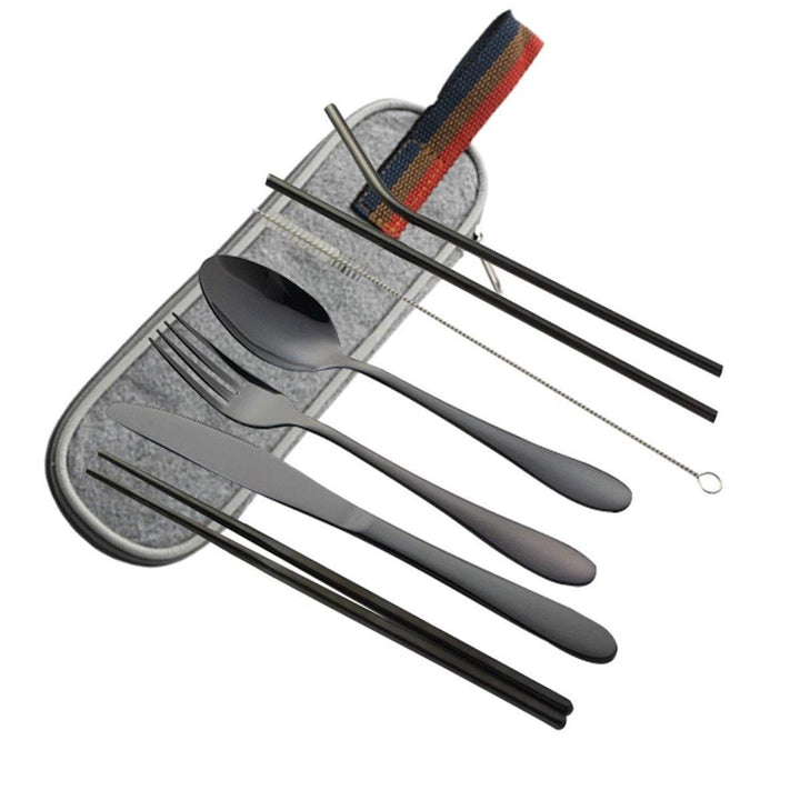 8Pcs/Set Portable 304 Steel Tableware Dinnerware Travel Camp Cutlery Kit - MRSLM