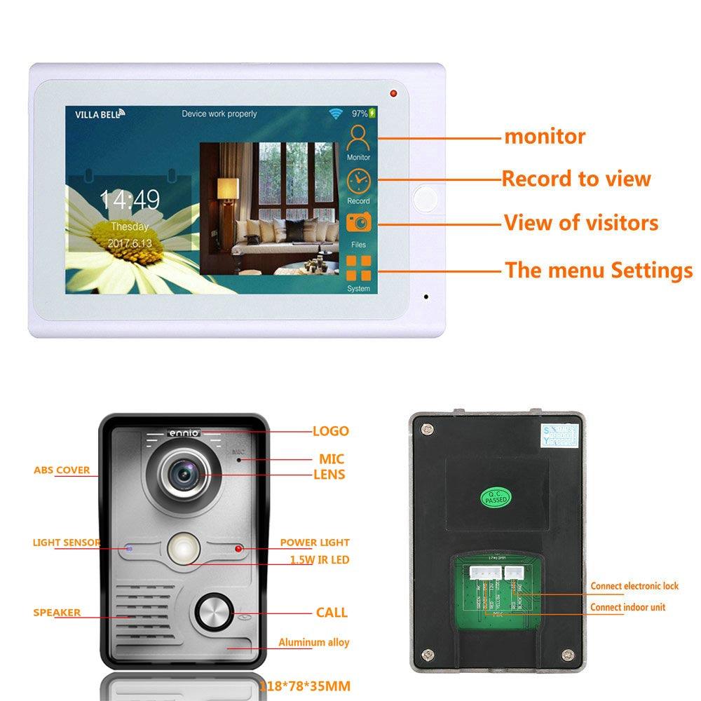 ENNIO 7inch Wireless/Wired Wifi IP Video Door Phone Doorbell Intercom Entry System with IR-CUT HD 1000TVL Wired Camera Night Vision,Support Remote APP Unlocking,Recording,Snapshots - MRSLM