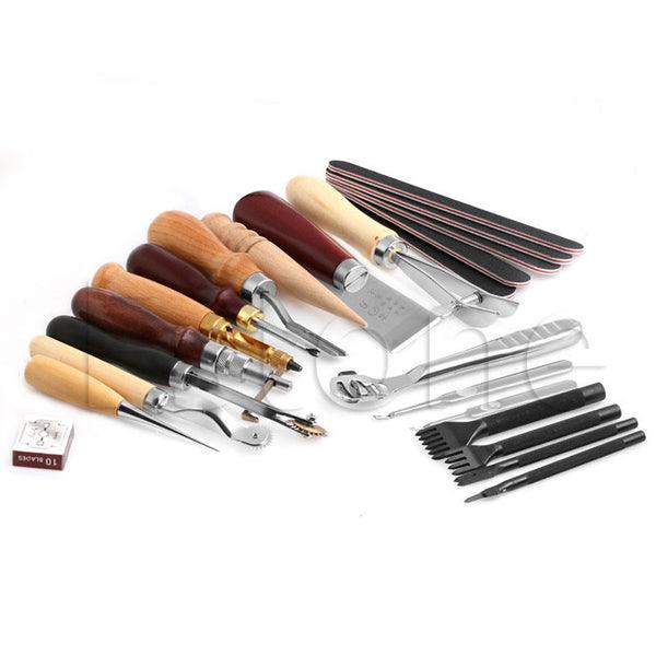 20pcs Wood Handle Leather Craft Tool Kit Leather Hand Sewing Tool Punch Cutter DIY Set - MRSLM
