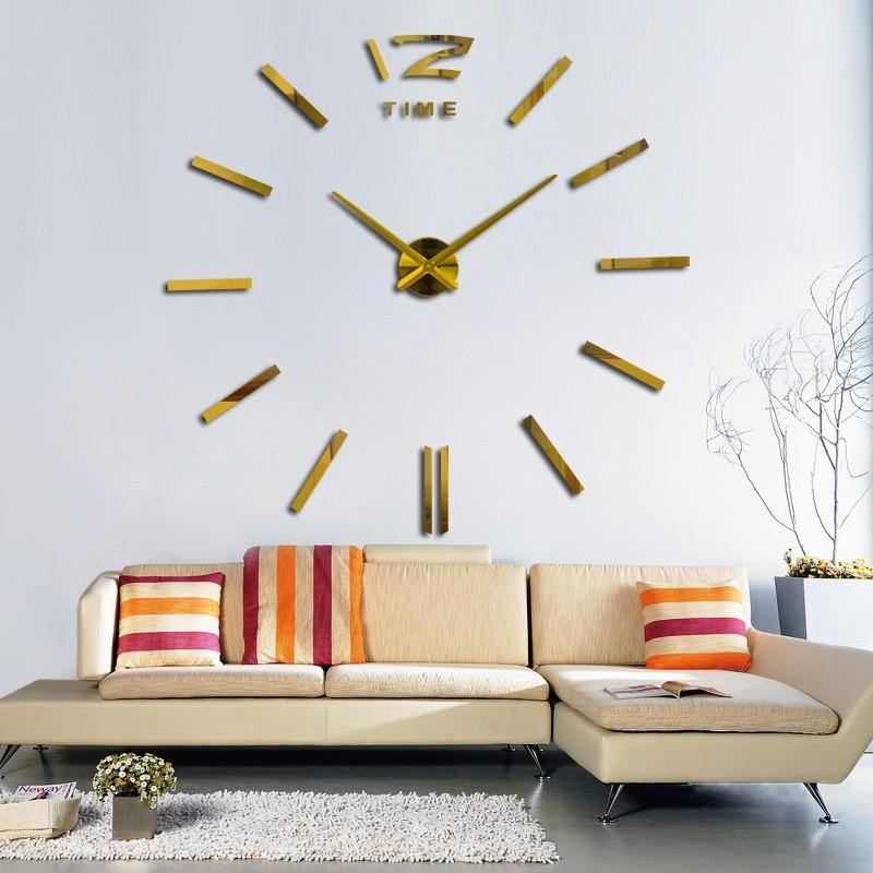 Modern DIY Wall Clock Large Frameless 3D Wall Clock Mirror Stickers Silent Home Living Room Office Decor - MRSLM