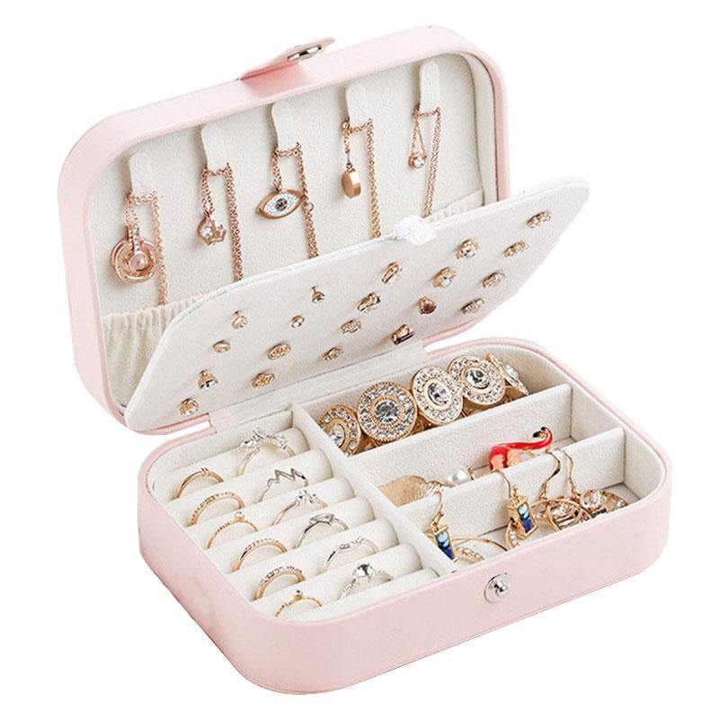 Girl Earrings Plate Jewelry Box Organizer Leather Earrings Ring Multi-function Jewelry Storage Box Bin - MRSLM