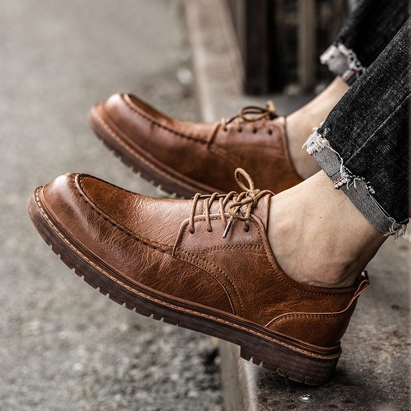 Men's Fashion Casual Lace-up Leather Business Formal Wear Breathable Shoes - MRSLM