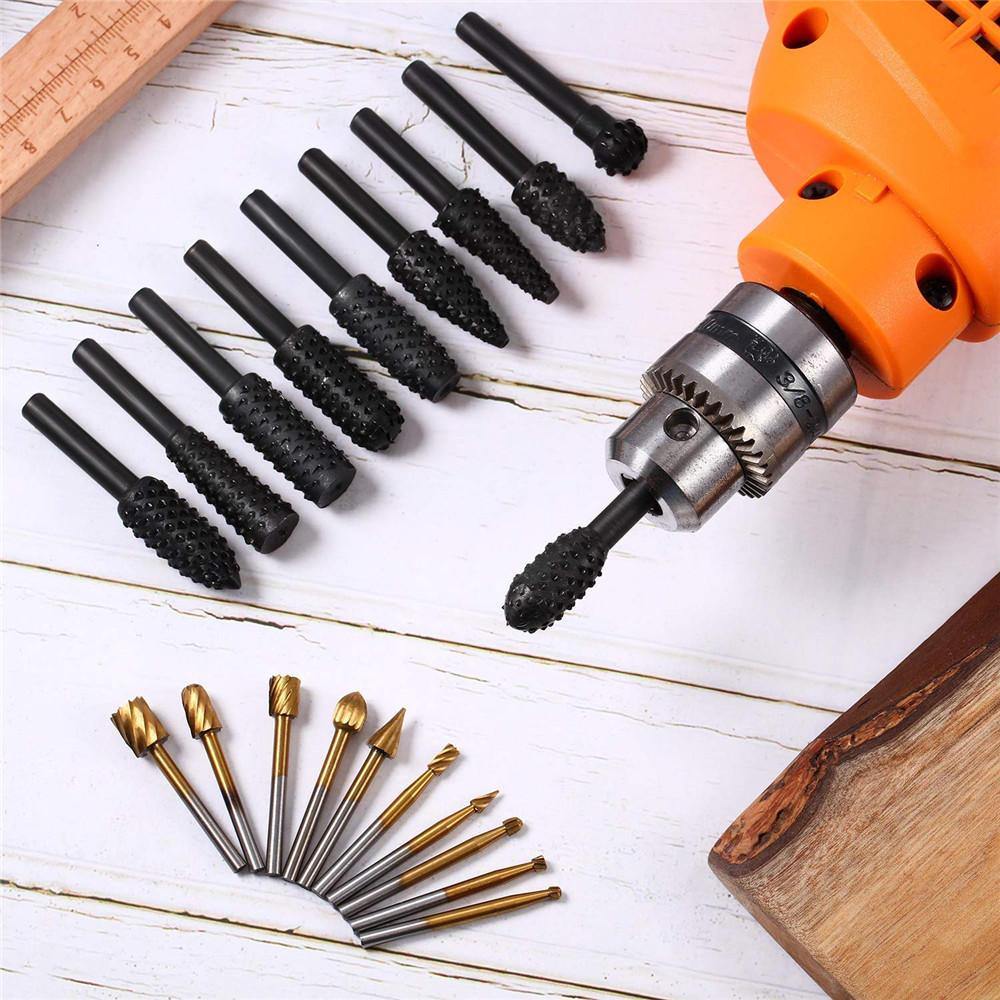 Drillpro 20Pcs Woodworking Polishing Head Set 1/8 Inch Shank Router Bit and 1/4 Inch Router Burrs - MRSLM