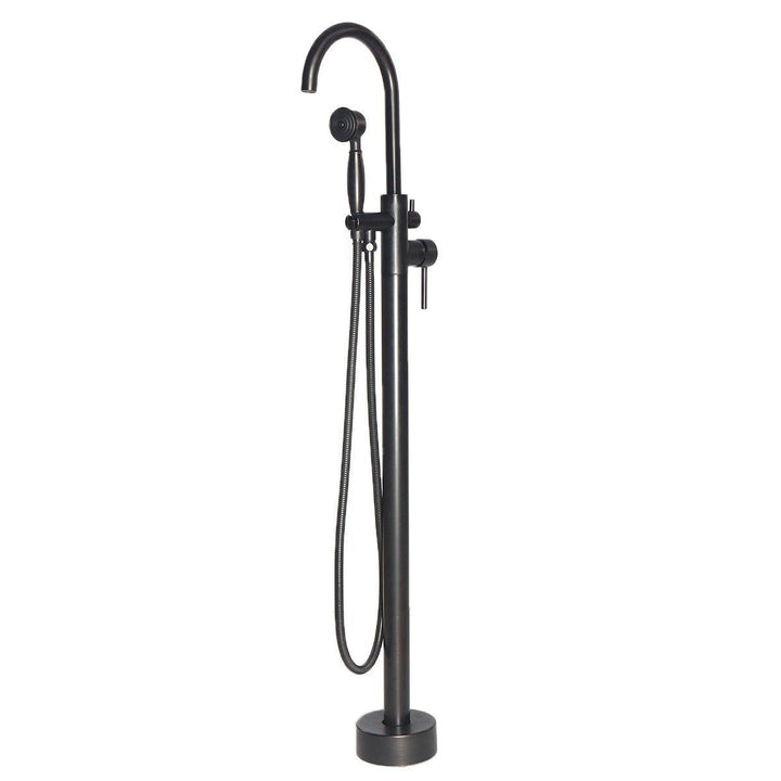 Solid Black Floor Mounted Tub Filler Faucet Standing Bath Shower Head Mixer Taps - MRSLM