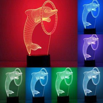 3D Optical Dolphin Night Light 7 Color Changing LED Desk Table Lamp DC5V - MRSLM