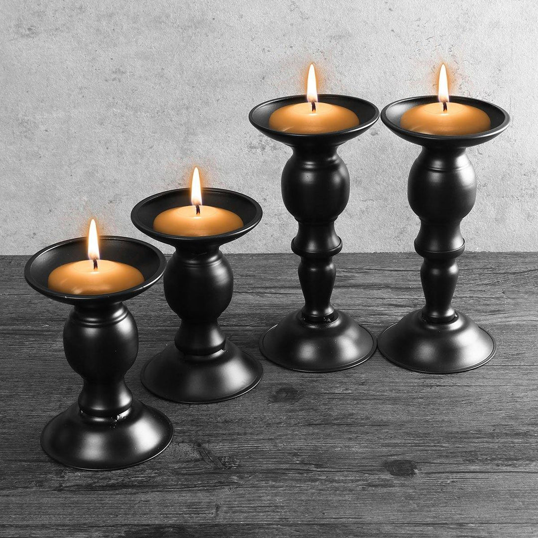 2Pcs Vintage Carved Pillar Candle Holder Candlesticks Stand Wedding Party Decor Black - MRSLM