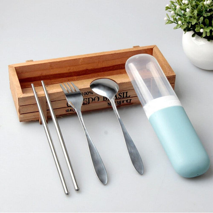 Kalar Portable 3PCS/Set Dinnerware Set Stainless Steel Chopsticks Forks Spoon Set Traveling Kitchen Tableware Set With Storage Box - MRSLM