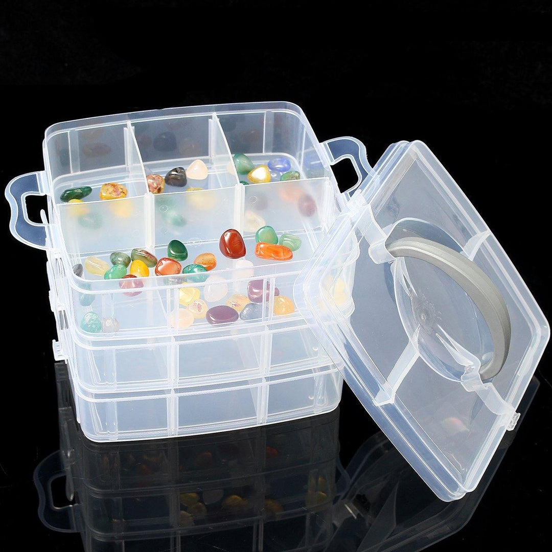 Transparent Plastic Compartment Storage Box 3 Layer Tool Jewelery Craft Beads Organizer Case - MRSLM