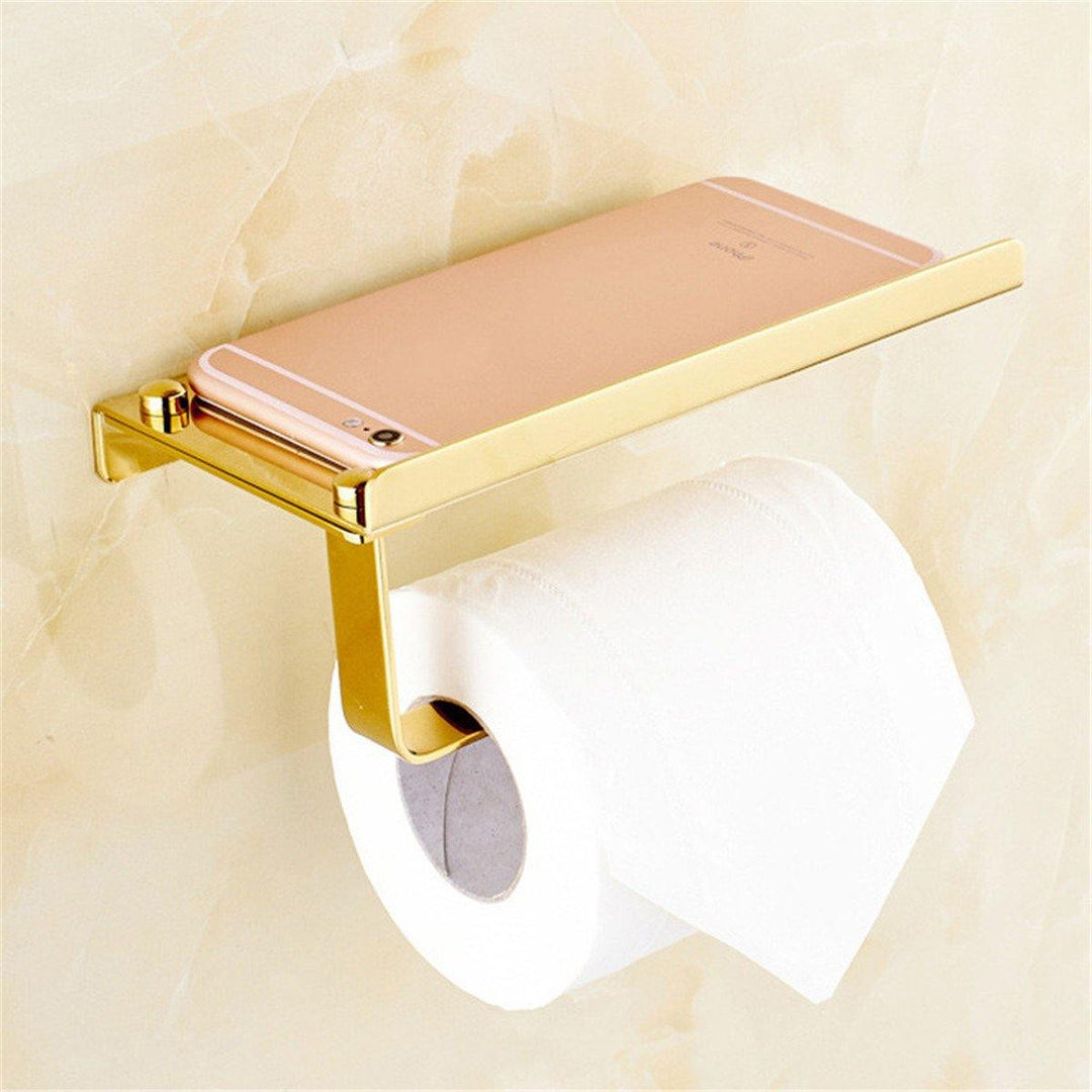 Wall Mounted Toilet Roll Paper Holder With Phone Storage Shelf Rack - MRSLM