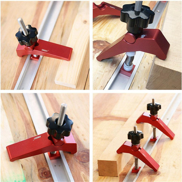HONGDUI 2 Pcs Red Quick Acting Hold Down Clamp Aluminum Alloy T-Slot T-Track Clamp Set Woodworking Tool for Woodworking Table - MRSLM