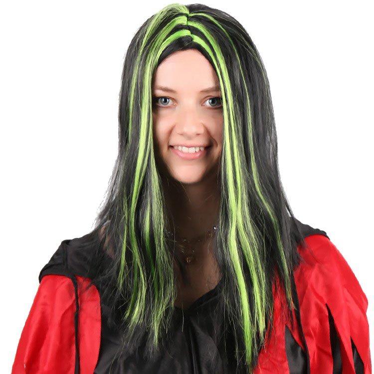 Halloween Party Full Hair Cosplay Wigs Anime Long Straight Hair Black With Red - MRSLM
