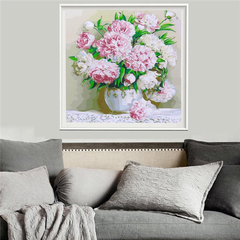 Oil Painting By Number Kit Peony Flower Painting DIY Acrylic Pigment Painting By Numbers Set Hand Craft Art Supplies Home Office Decor - MRSLM