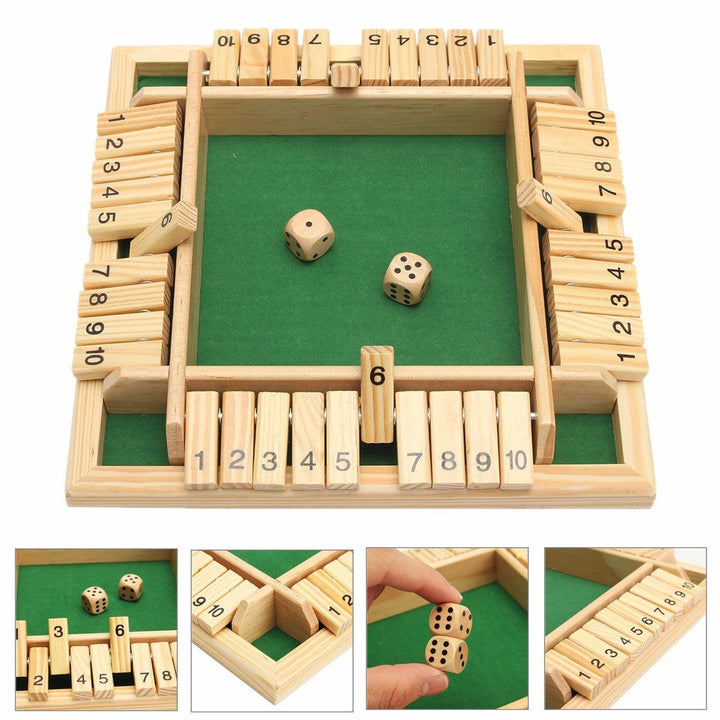 Wooden Traditional Four Sided 10 Number Pub Bar Board Dice Party Funny Game Toys - MRSLM