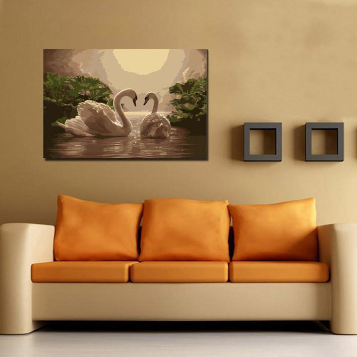 40X50CM Two Beauty Swans Painting DIY Self Handicraft Paint Kit Unframed Home Decoration - MRSLM