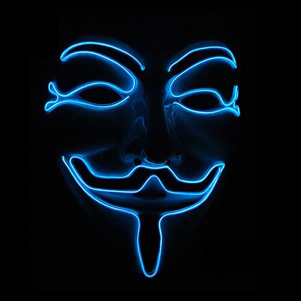 Halloween V-Vendetta Mask LED Luminous Flashing Face Mask Party Masks Light Up Dance Halloween Cosplay - MRSLM