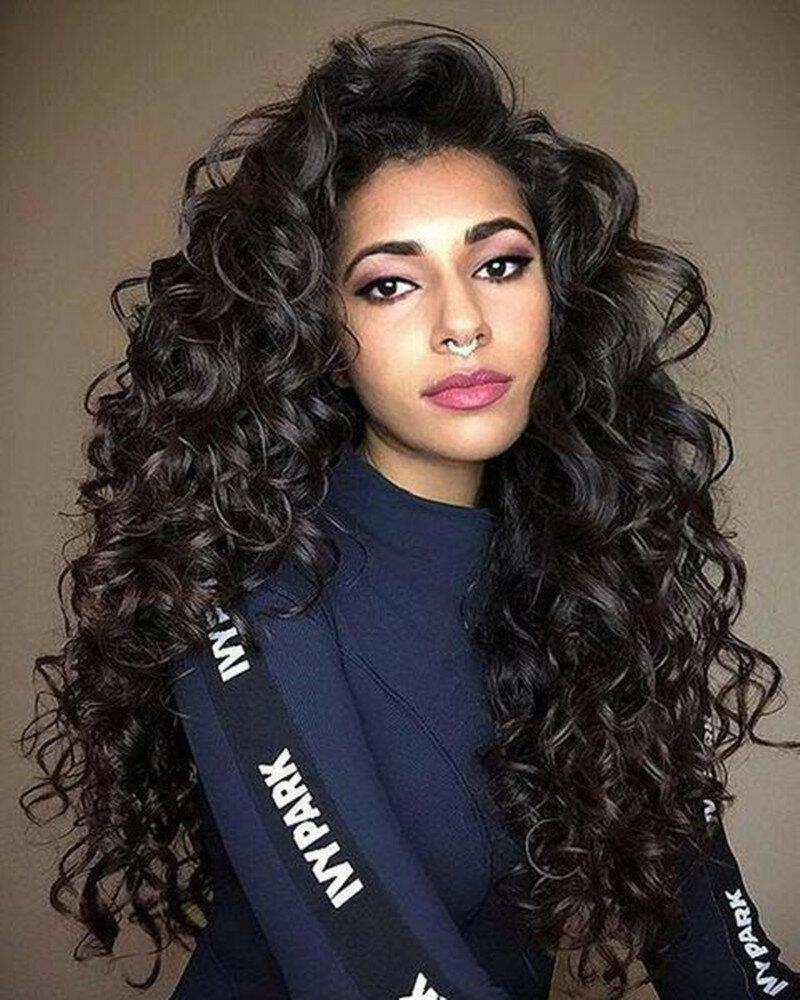 Natural Black Long Curly Hair Fluffy Afro Small Curly High Temperature Fiber Wigs - MRSLM