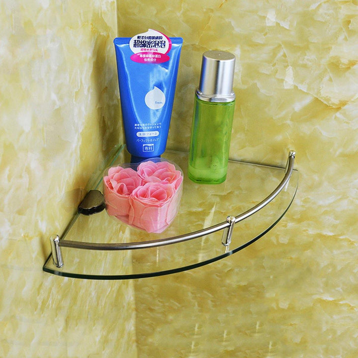 20cm/25cm Modern Glass Bathroom Bath Shower Triangular Shelf Organizer Towel Holder Single Layer - MRSLM