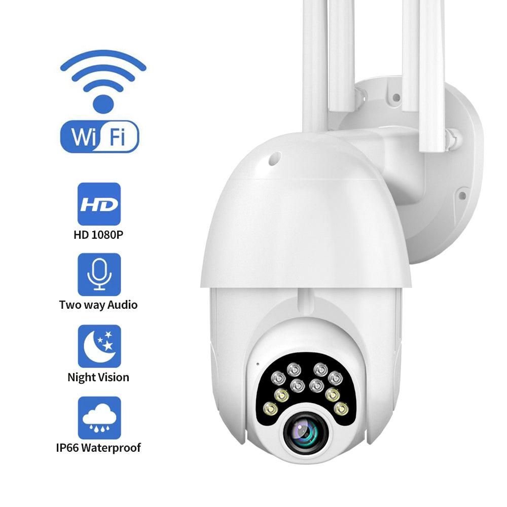 Guudgo 1080P 10 LED Upgraded Four-antenna HD Outdoor PTZ IP Camera Two Way Audio Voice Alarm Wifi Camera Auto Waterproof Night Vision Surveillance - MRSLM