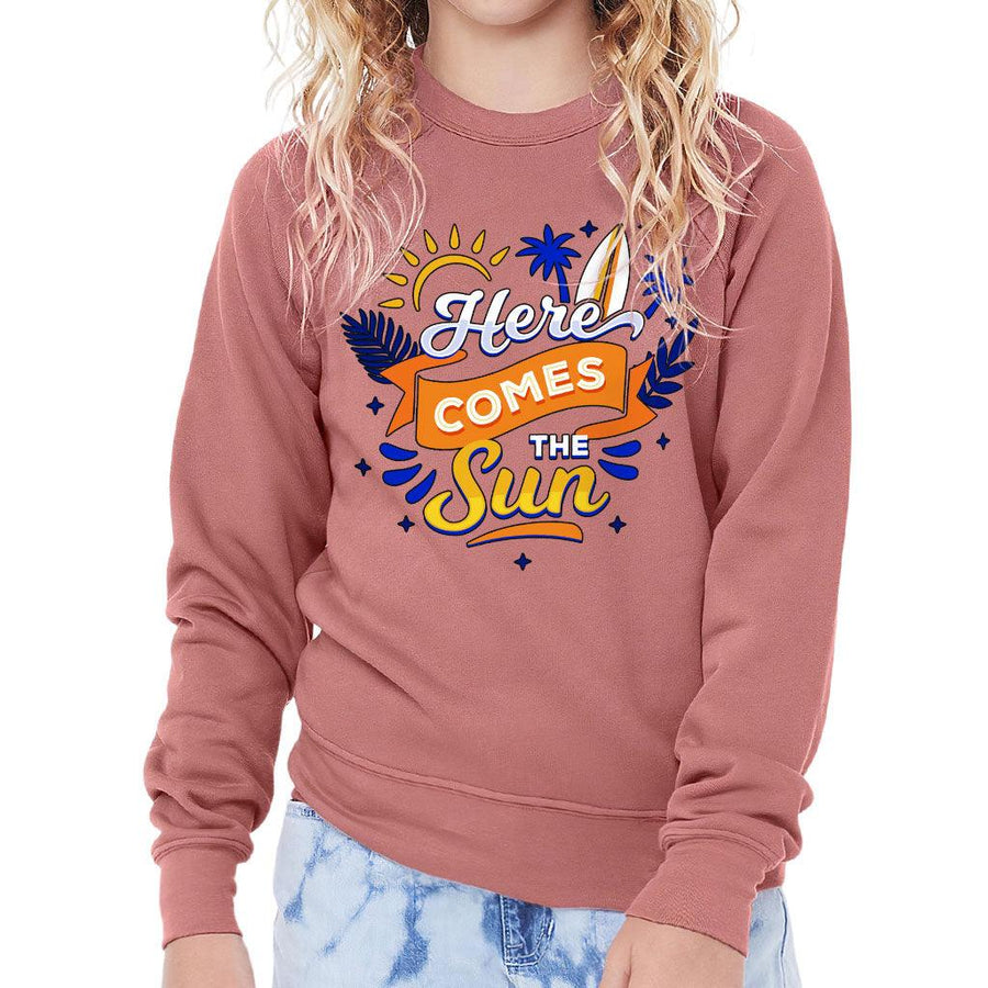 Here Comes the Sun Kids' Raglan Sweatshirt - Cute Sponge Fleece Sweatshirt - Themed Sweatshirt - MRSLM