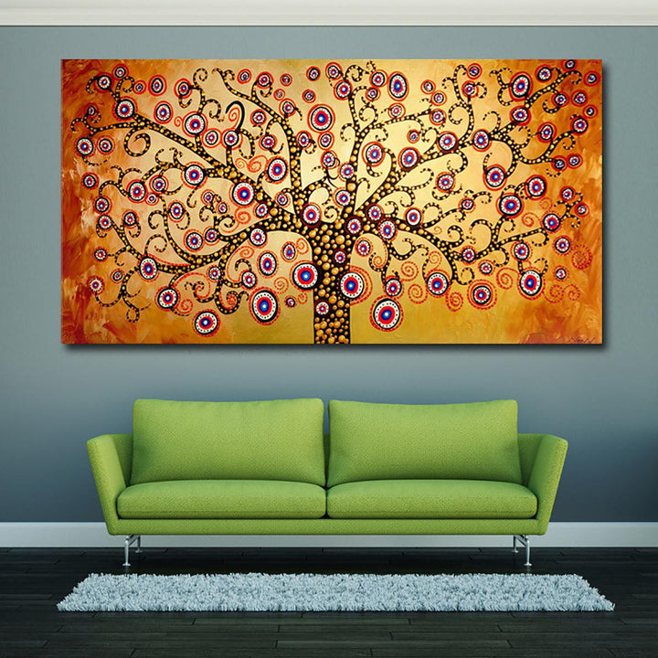 1pcs Canvas Oil Painting Wall Decor Yellow Abstract Tree Wall Hanging Decorative Art Pictures Frameless for Home Office - MRSLM